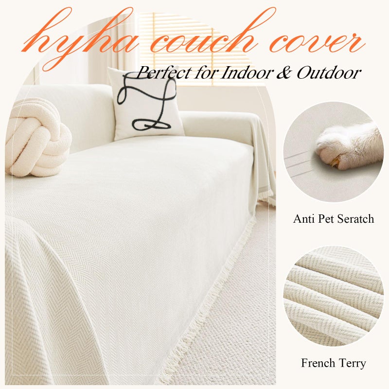 hyha Couch Cover for Dogs, Boho Sofa Covers for 3 Cushion Couch Washable, Chenille Sofa Slipcover for Pets, Soft Loveseat Sectional Couch Throw Blankets with Tassels (Beige, 71x118 Inch) - Image 5
