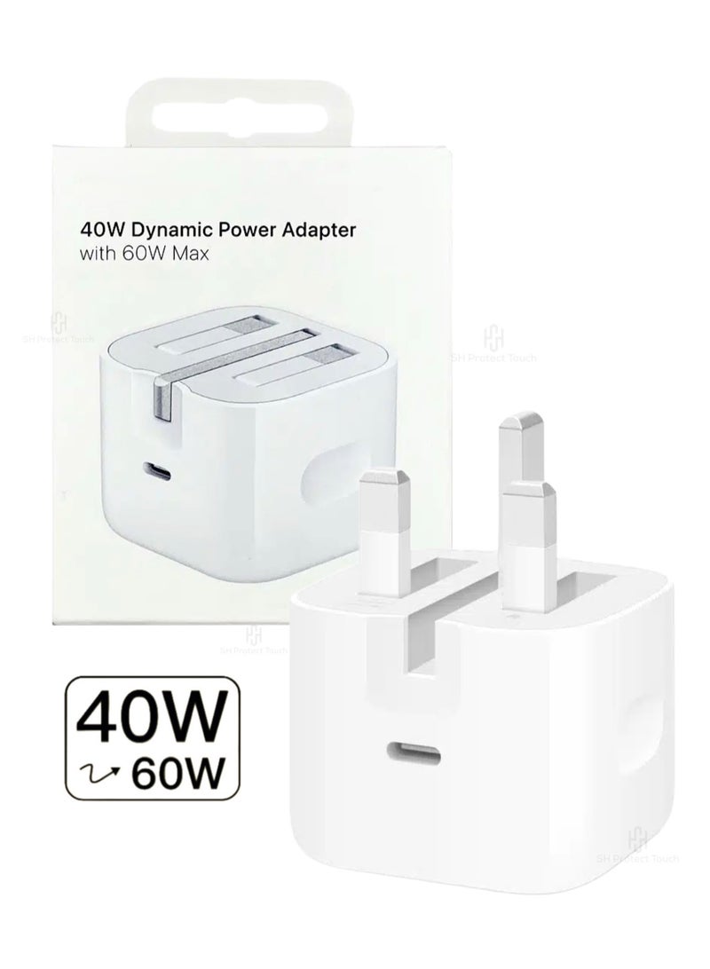 SH PROTECT TOUCH 40W Dynamic Power Adapter with 60W Max  For Apple iPhone 17 Pro  [MFi Certified] PD 3.2 Fast Charging Type C Plug , For iPhone 17/16/15/14/13/12/11/Pro/Max - Image 1