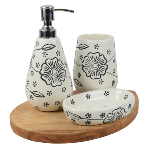 Kaolinite Ceramic Bathroom Accessories Set for Utility and Bathroom Decor | Liquid Soap Dispenser, soap Tray, Toothbrush Holder Hand Crafted Classy/Elegant White - Image 3