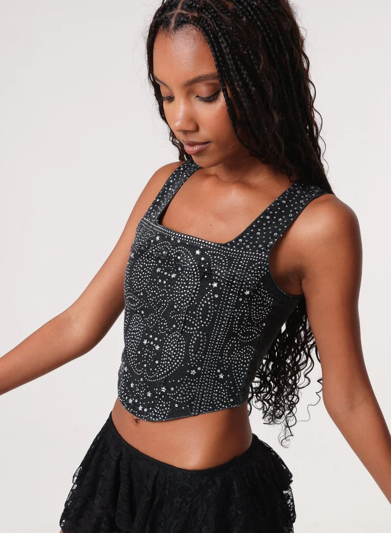 Pink Vanilla  Diamante Denim Corset Top for Women | Best Price UAE