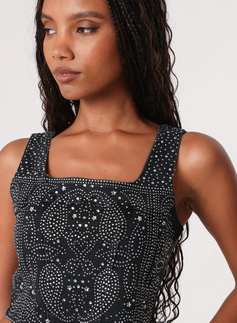 Pink Vanilla  Diamante Denim Corset Top for Women | Best Price UAE