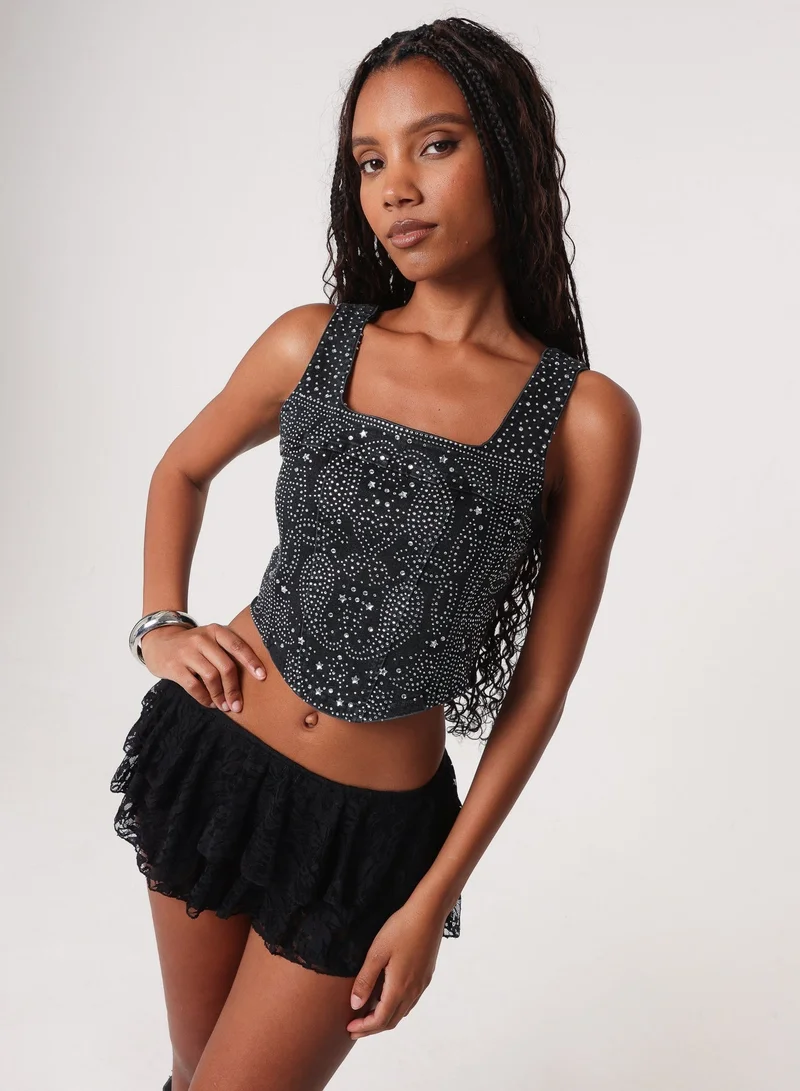 Pink Vanilla  Diamante Denim Corset Top for Women | Best Price UAE