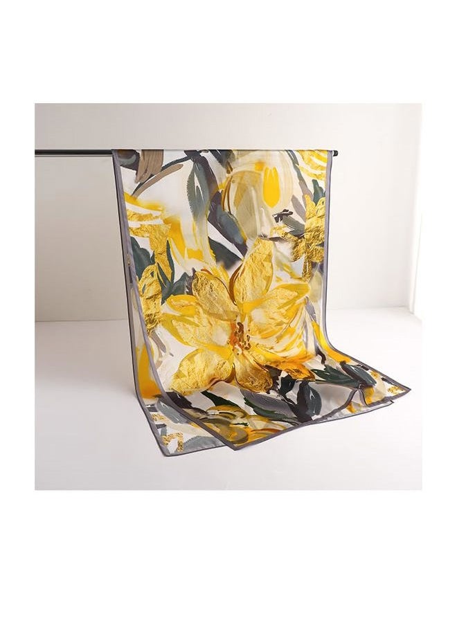 MEISEE 100% Mulberry Silk Long Scarf for Women Large Oblong Sunscreen Shawls Wraps Neck Headscarf Hair Wraps Gift Packed, 23-yellow Flowers, 67*21in - Image 5