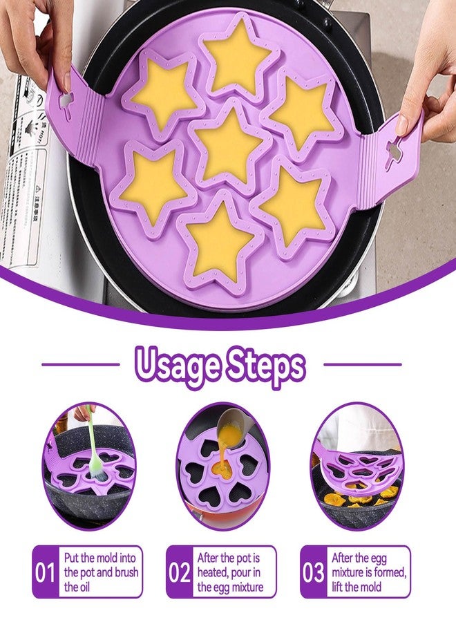 Agatige 2PCS Pancake Maker Mold, 7 Cavity Star/Heart Shape Nonstick Reusable Mini Flip Pancake Maker Egg Ring Kitchen Baking Cooking Tool for Kitchen - Image 3
