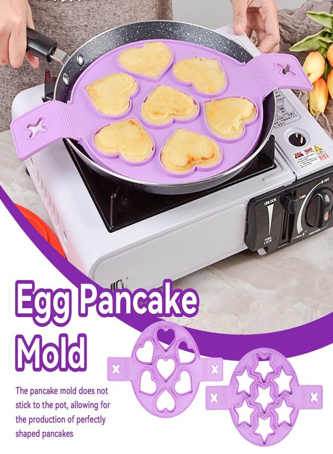 Agatige 2PCS Pancake Maker Mold, 7 Cavity Star/Heart Shape Nonstick Reusable Mini Flip Pancake Maker Egg Ring Kitchen Baking Cooking Tool for Kitchen - Image 2