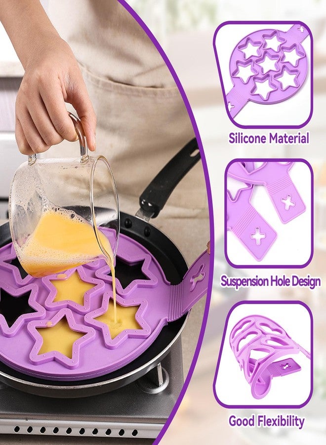 Agatige 2PCS Pancake Maker Mold, 7 Cavity Star/Heart Shape Nonstick Reusable Mini Flip Pancake Maker Egg Ring Kitchen Baking Cooking Tool for Kitchen - Image 5