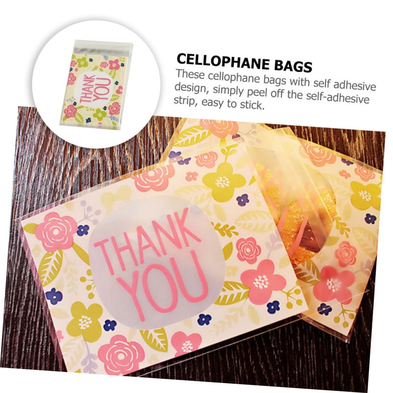 100pcs Floral Self Adhesive Cellophane Treat Bags for Baking Cookies and Party Favors - Image 4