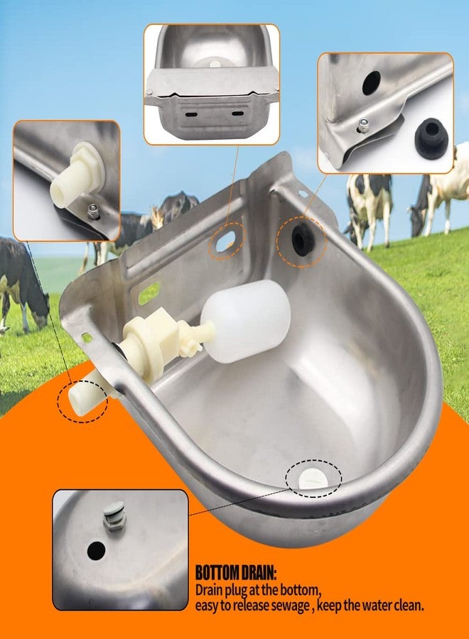 APlayfulBee Automatic Animal Drinking Water Bowl with Float Valve,304 Stainless Steel Livestock Dispenser Waterer with Drainage Hole,Includes Water Bowl,3/4''Water Hose,2 Float Valves and Mounting Bolts - Image 5