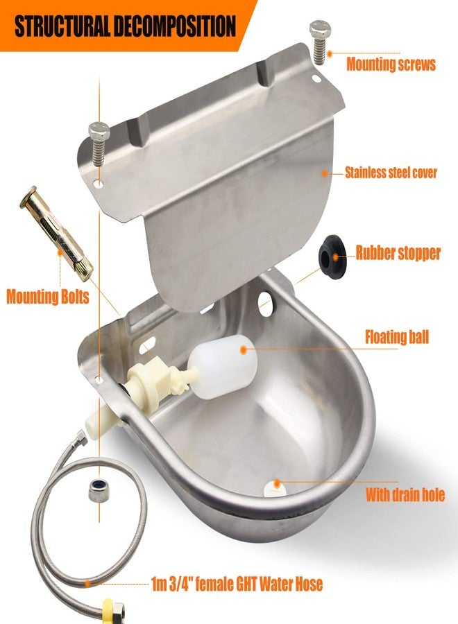 APlayfulBee Automatic Animal Drinking Water Bowl with Float Valve,304 Stainless Steel Livestock Dispenser Waterer with Drainage Hole,Includes Water Bowl,3/4''Water Hose,2 Float Valves and Mounting Bolts - Image 3