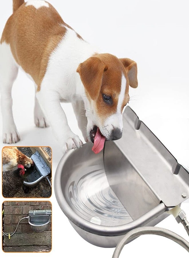 APlayfulBee Automatic Animal Drinking Water Bowl with Float Valve,304 Stainless Steel Livestock Dispenser Waterer with Drainage Hole,Includes Water Bowl,3/4''Water Hose,2 Float Valves and Mounting Bolts - Image 2