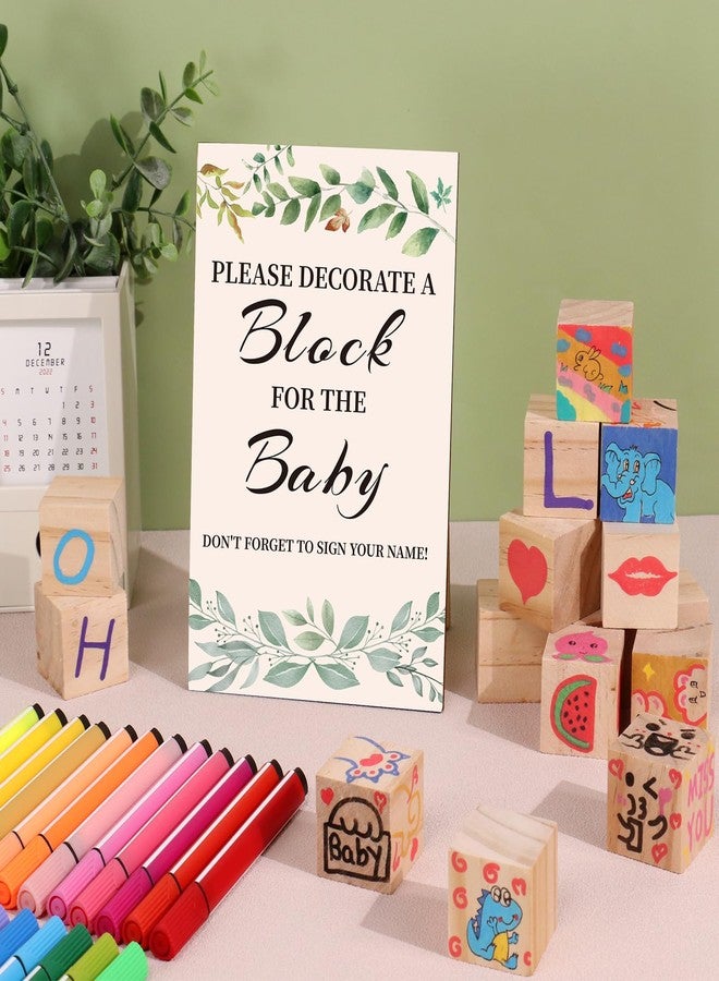 wookidel Baby Shower Games Sign Kit with 50 Blank Wooden Baby Blocks, 24 Acrylic Paint Marker and Wooden Sign, Blocks for Baby Shower, Gender Reveals Party(Green) - Image 4
