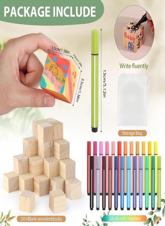 wookidel Baby Shower Games Sign Kit with 50 Blank Wooden Baby Blocks, 24 Acrylic Paint Marker and Wooden Sign, Blocks for Baby Shower, Gender Reveals Party(Green) - Image 3