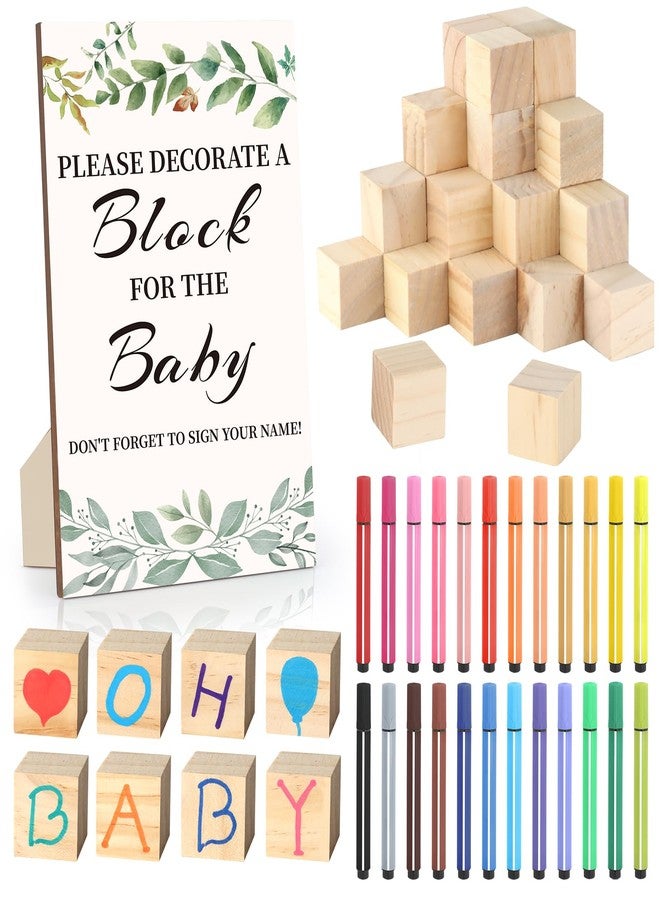 wookidel Baby Shower Games Sign Kit with 50 Blank Wooden Baby Blocks, 24 Acrylic Paint Marker and Wooden Sign, Blocks for Baby Shower, Gender Reveals Party(Green) - Image 1