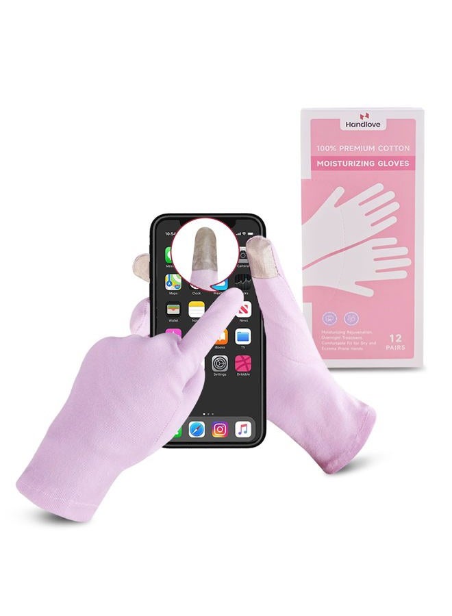 HandLove 12 Pairs Premium 100% Cotton Gloves Moisturizing Gloves for Dry Hands & Eczema | Overnight Sleeping Gloves, Eczema Gloves | Reusable| Touchscreen, Purple - Image 1