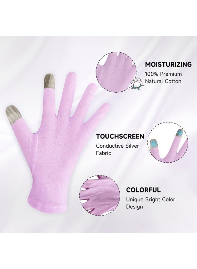 HandLove 12 Pairs Premium 100% Cotton Gloves Moisturizing Gloves for Dry Hands & Eczema | Overnight Sleeping Gloves, Eczema Gloves | Reusable| Touchscreen, Purple - Image 2
