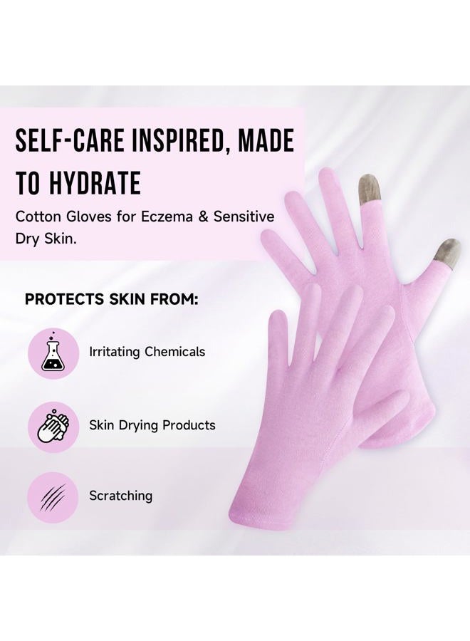 HandLove 12 Pairs Premium 100% Cotton Gloves Moisturizing Gloves for Dry Hands & Eczema | Overnight Sleeping Gloves, Eczema Gloves | Reusable| Touchscreen, Purple - Image 3