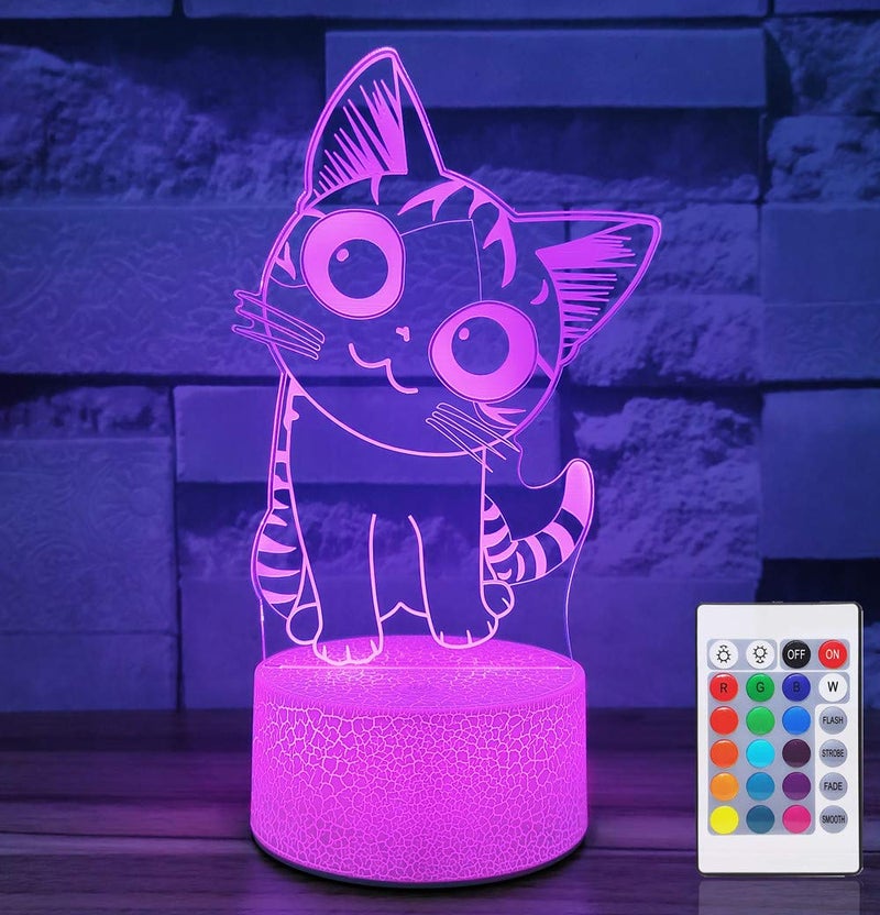 i-CHONY Cat Night Light for Girls,3D Optical Illusion Lamp 16 Colors Dimmable Led Light with Remote & Luminous Base,Cat Gifts for Women Teens Boys Girls Kids Christmas Gifts - Image 1
