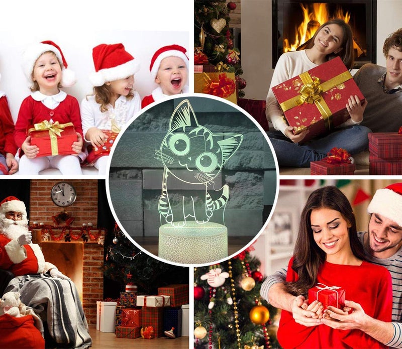 i-CHONY Cat Night Light for Girls,3D Optical Illusion Lamp 16 Colors Dimmable Led Light with Remote & Luminous Base,Cat Gifts for Women Teens Boys Girls Kids Christmas Gifts - Image 3