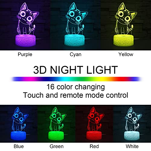 i-CHONY Cat Night Light for Girls,3D Optical Illusion Lamp 16 Colors Dimmable Led Light with Remote & Luminous Base,Cat Gifts for Women Teens Boys Girls Kids Christmas Gifts - Image 2