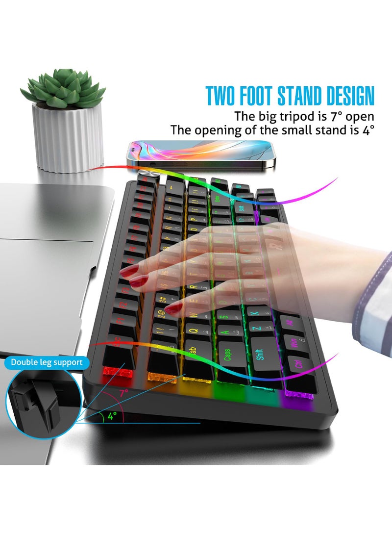 Rock Pow ROCK POW 70% Gaming Keyboard,Arabic English 82 Keys Mechanical Keyboard with RGB Backlit 19 Modes,Volume Lighting Knob Wired Mini PBT Keycaps for PC Gaming and Working (Red Switch)  - Image 5