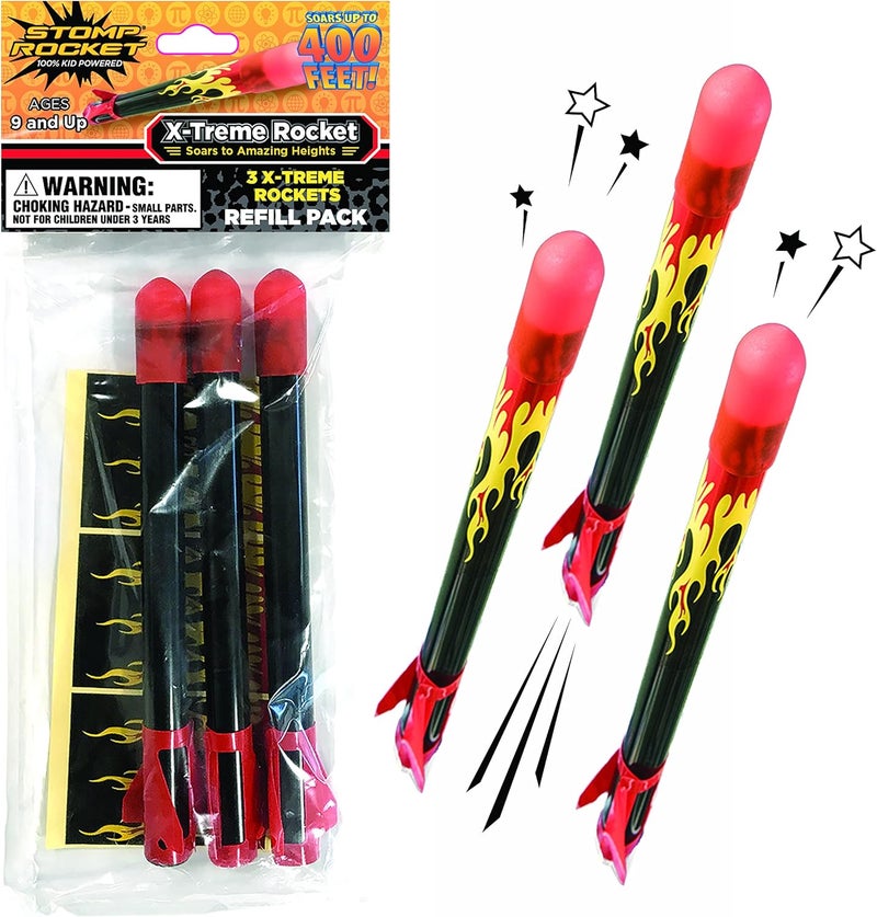 Stomp Rocket X-Treme Rocket Refill Pack - 3 Kid-Powered Rockets for Outdoor Fun - Image 1