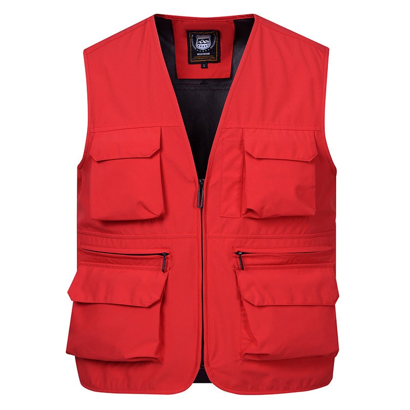 Spring and Summer Thin Outdoor Workwear Multi-functional Photography Vest Fishing Multi-flap Pocket Pants Loose Casual Vest Mens Jacket Fruit green - Image 4