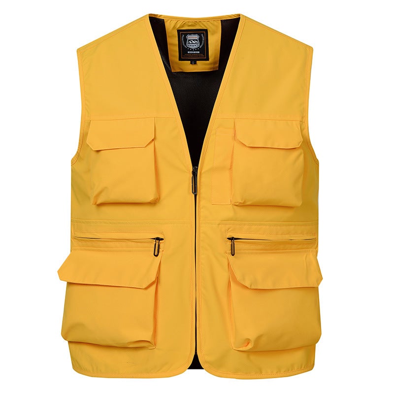 Spring and Summer Thin Outdoor Workwear Multi-functional Photography Vest Fishing Multi-flap Pocket Pants Loose Casual Vest Mens Jacket Fruit green - Image 2