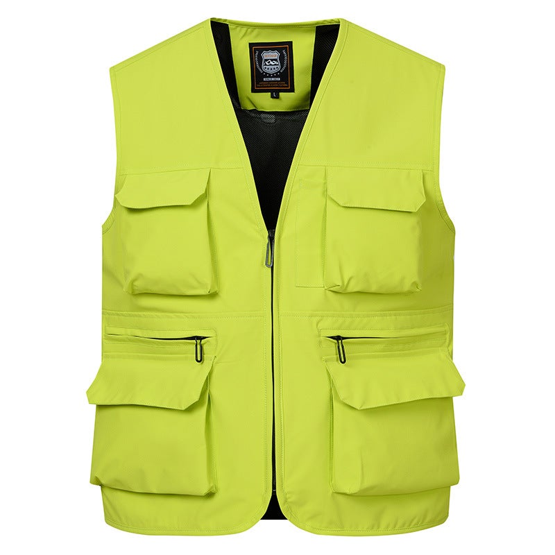 Spring and Summer Thin Outdoor Workwear Multi-functional Photography Vest Fishing Multi-flap Pocket Pants Loose Casual Vest Mens Jacket Fruit green - Image 1