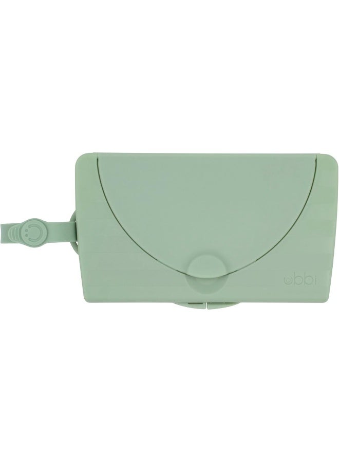 ubbi حامل مناديل الأطفال القابل للنقل من أوبّي، حاوية مناديل محمولة للسفر، ملحق حقيبة الحفاضات ضروري للمولودين الجدد، حامل مناديل قابلة لإعادة الاستخدام، أخضر مائل إلى الرمادي - Image 1
