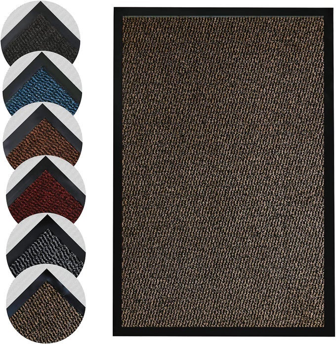 DOOR MAT INDOOR OUTDOOR HEAVY DUTY FLOOR MAT NON SLIP RUBBER BACK DOOR MATS INDOOR RUG DIRT TRAPPER SUPER ABSORBENT FRONT DOOR MAT WASHABLE DOORMATS BARRIER MAT BROWN50X80 CM