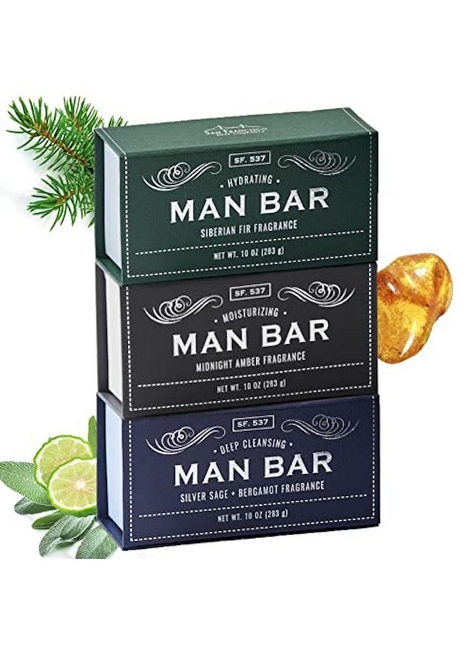 San Francisco Soap Company Man Bar 3Piece Gift Set 10 Ounce (Siberian Fir Midnight Amber Bergamot)  - Image 1