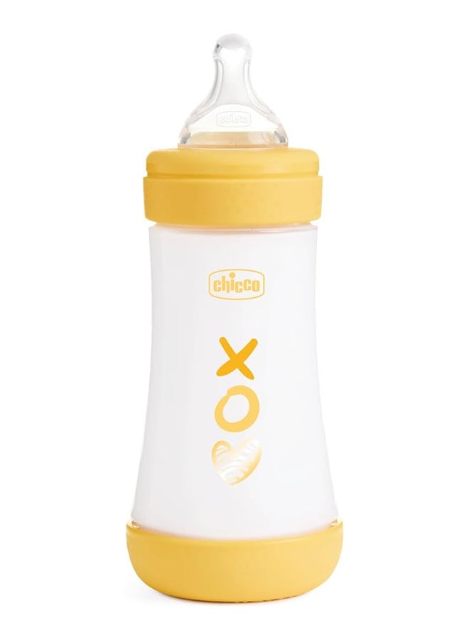 Chicco Perfect 5 Silicone Feeding Bottle 240Ml, Medium Flow, 2M+, Yellow - Image 1
