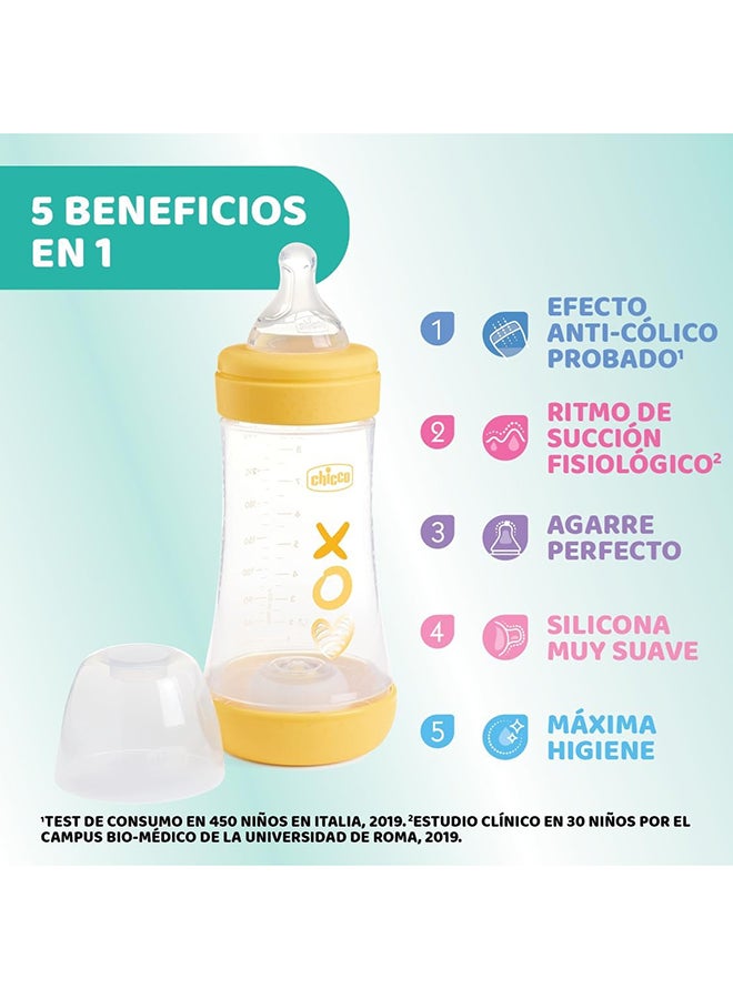 Chicco Perfect 5 Silicone Feeding Bottle 240Ml, Medium Flow, 2M+, Yellow - Image 3
