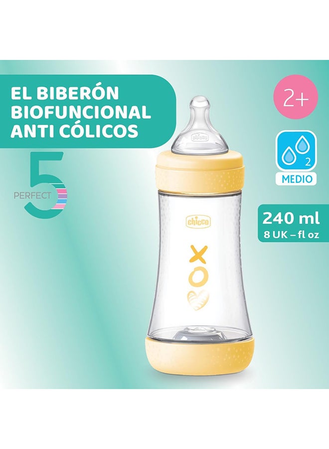 Chicco Perfect 5 Silicone Feeding Bottle 240Ml, Medium Flow, 2M+, Yellow - Image 2