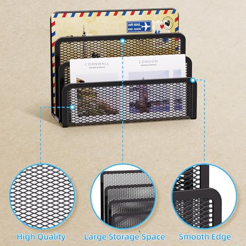 Marbrasse Mail Organizer for Desk 3Slot Mesh Metal Mail Holder countertop Letter Holder Office Desktop Envelope and Document Storage Rack Black - Image 3