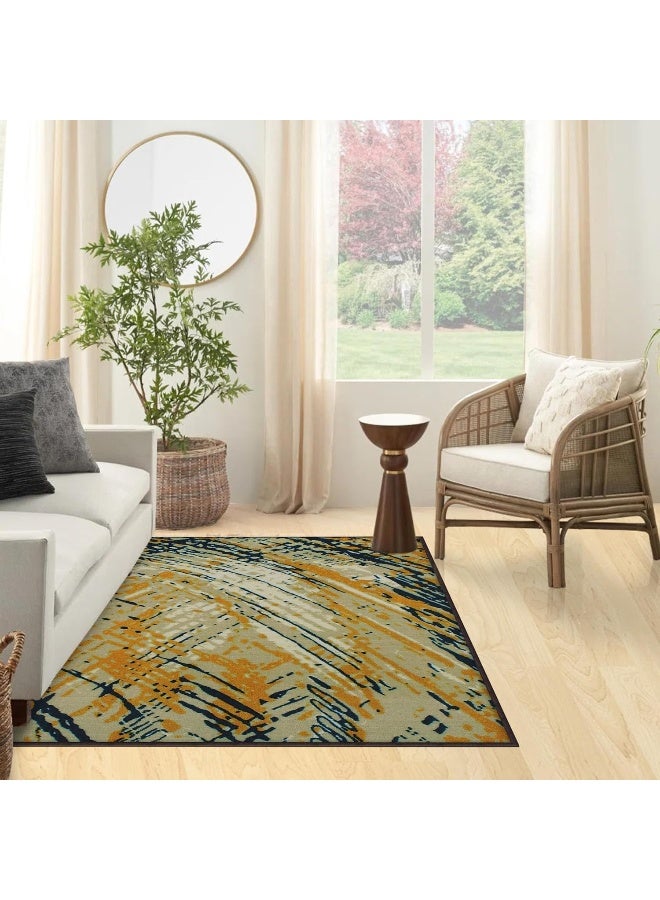 Story@Home Story@Home Carpet For Living Room Anti-Slip Washable Rugs For Living Room, Boho Rug, Moroccan Print (Yellow And Gold, 90 X 150 Cm)  - Image 1