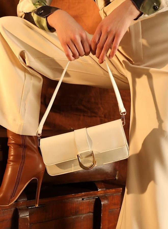 Kazo Bag Celeste Shoulder Bag | Off White Sling Handbag with Buckle Closure | Elegant Shoulder Purse - Image 3