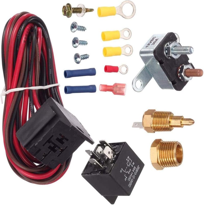 HHCSOP 185 To 200 Degree Electric Cooling Fan Kit Thermostat Switch Temperature Fan Wiring Kit for 7" 10" 12" 14" 16" Fans 3/8" Pipe Thread NPT 50 Amp Relay Kit - Image 3
