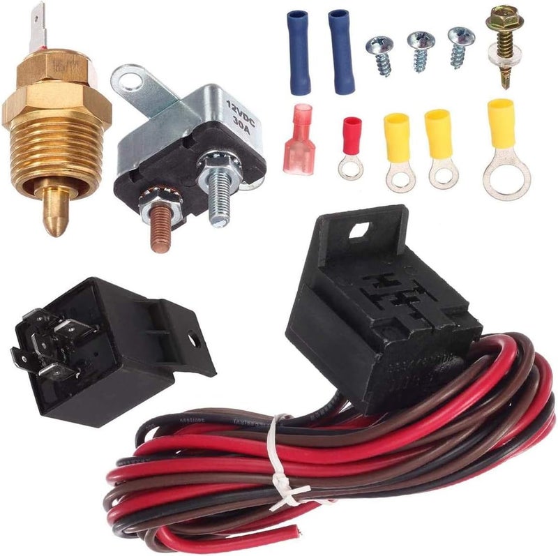 HHCSOP 185 To 200 Degree Electric Cooling Fan Kit Thermostat Switch Temperature Fan Wiring Kit for 7" 10" 12" 14" 16" Fans 3/8" Pipe Thread NPT 50 Amp Relay Kit - Image 2