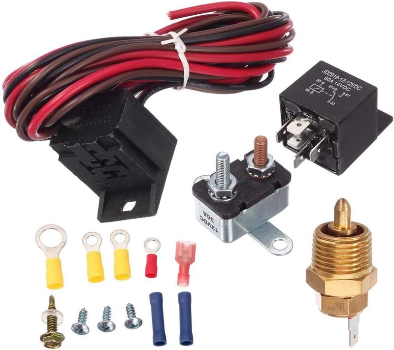 HHCSOP 185 To 200 Degree Electric Cooling Fan Kit Thermostat Switch Temperature Fan Wiring Kit for 7" 10" 12" 14" 16" Fans 3/8" Pipe Thread NPT 50 Amp Relay Kit - Image 1