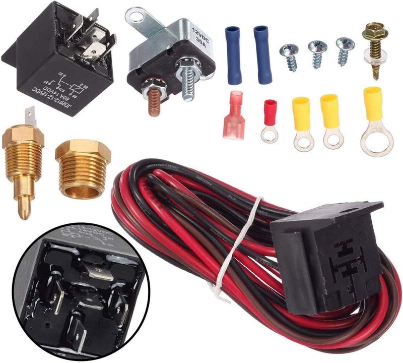 HHCSOP 185 To 200 Degree Electric Cooling Fan Kit Thermostat Switch Temperature Fan Wiring Kit for 7" 10" 12" 14" 16" Fans 3/8" Pipe Thread NPT 50 Amp Relay Kit - Image 4