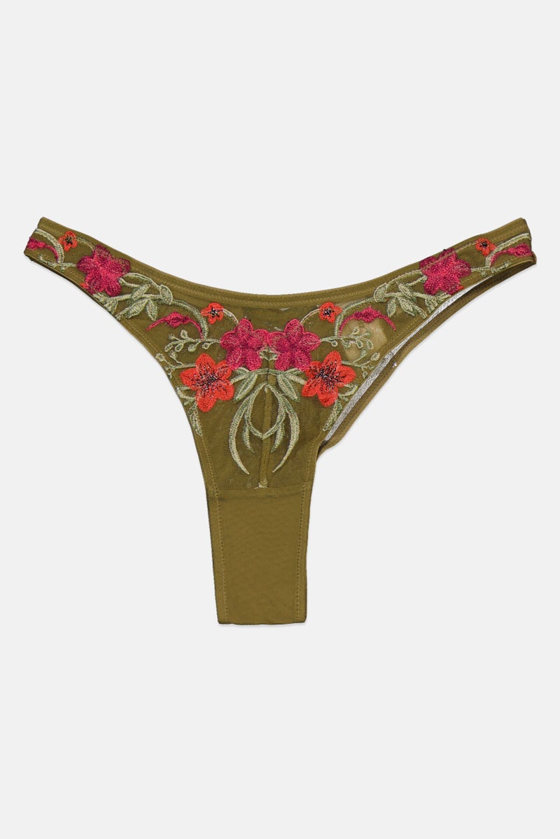 GUESS Women Embroidered Pull On Panties, Olive Combo  - Image 1