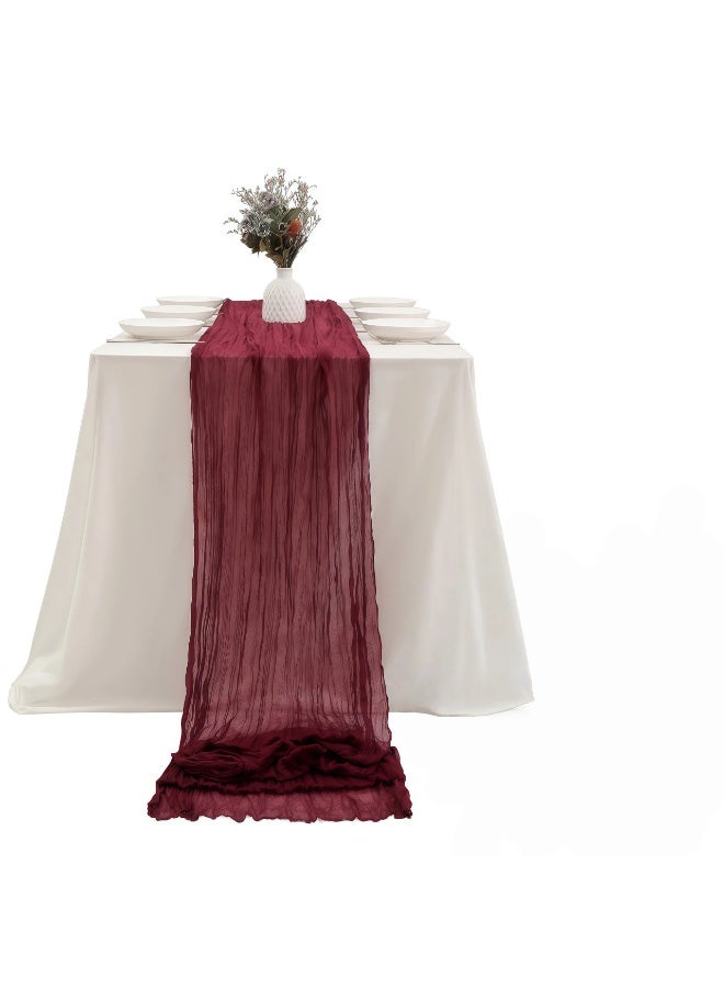 90CM*300CM CHEESECLOTH TABLE RUNNER BURGUNDY  BOHO GAUZE TABLECLOTH FOR WEDDING, PARTY & HOME DCOR