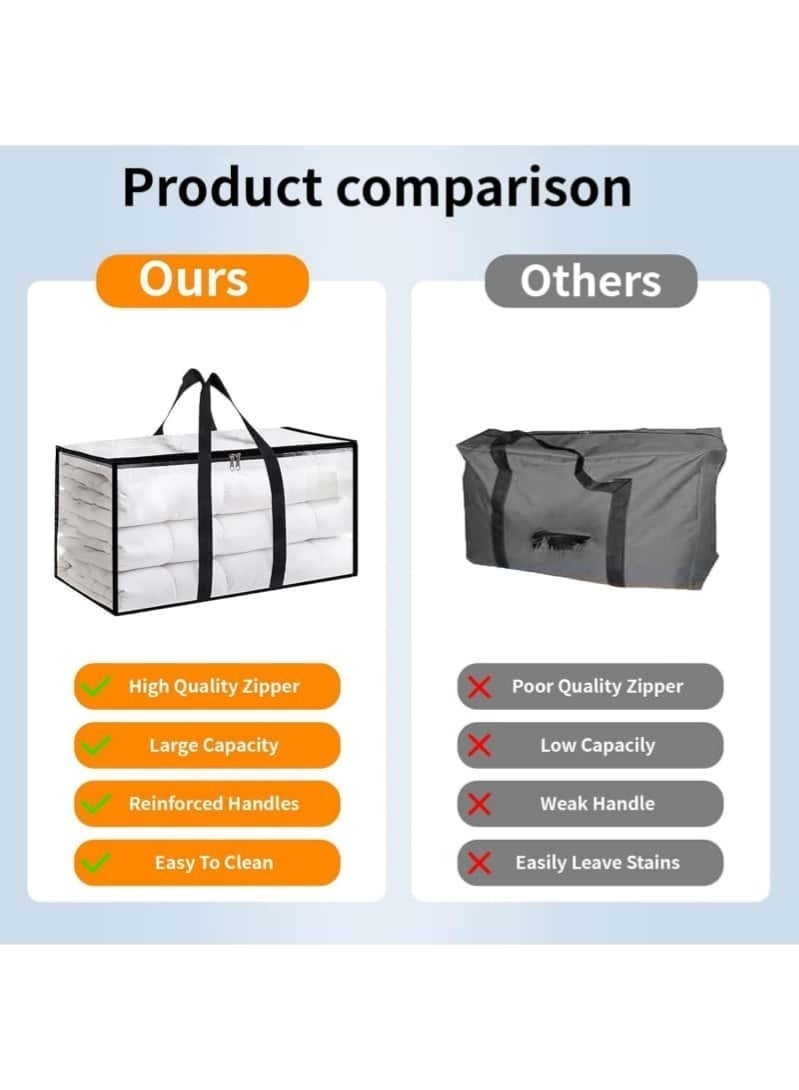 4 Pack 92L Extra Large Clothes & Moving Storage Bags with Zippers & Handles, Foldable Heavy-Duty Waterproof Organizer, Space Saving for Bedding, Clothes, Toys(Clear) - Image 5