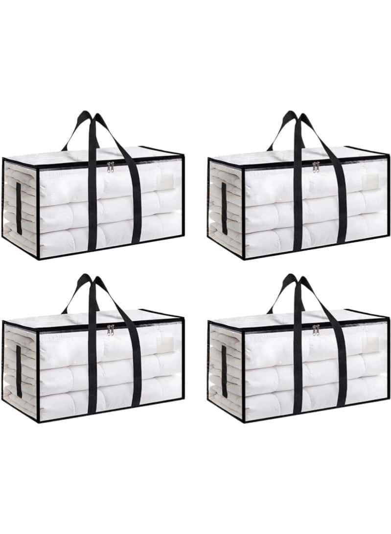 4 Pack 92L Extra Large Clothes & Moving Storage Bags with Zippers & Handles, Foldable Heavy-Duty Waterproof Organizer, Space Saving for Bedding, Clothes, Toys(Clear) - Image 1