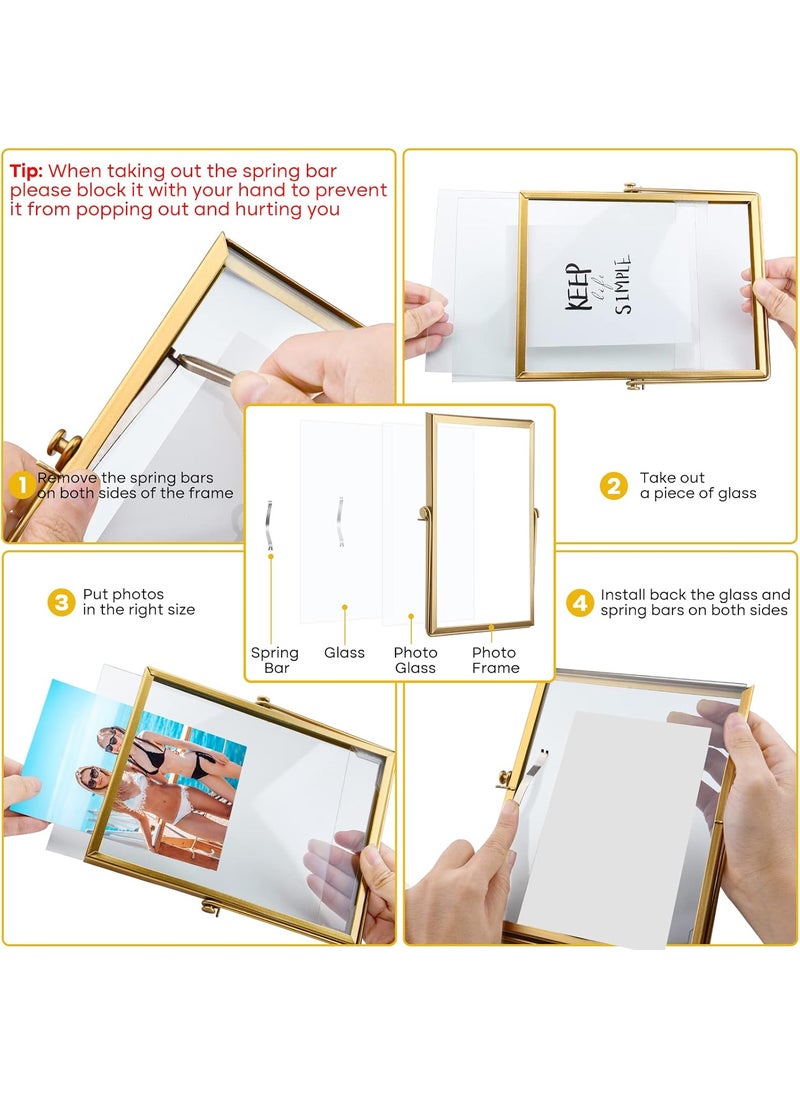 KUUQA KUUQA Set of 4 Glass Photo Frame Antique Metal Geometric Picture Frame with Glass Cover Floating Picture Frames Metal Pressed Glass Picture Frame Floating Frame Vertical  - Image 5