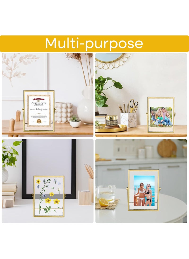 KUUQA KUUQA Set of 4 Glass Photo Frame Antique Metal Geometric Picture Frame with Glass Cover Floating Picture Frames Metal Pressed Glass Picture Frame Floating Frame Vertical  - Image 3