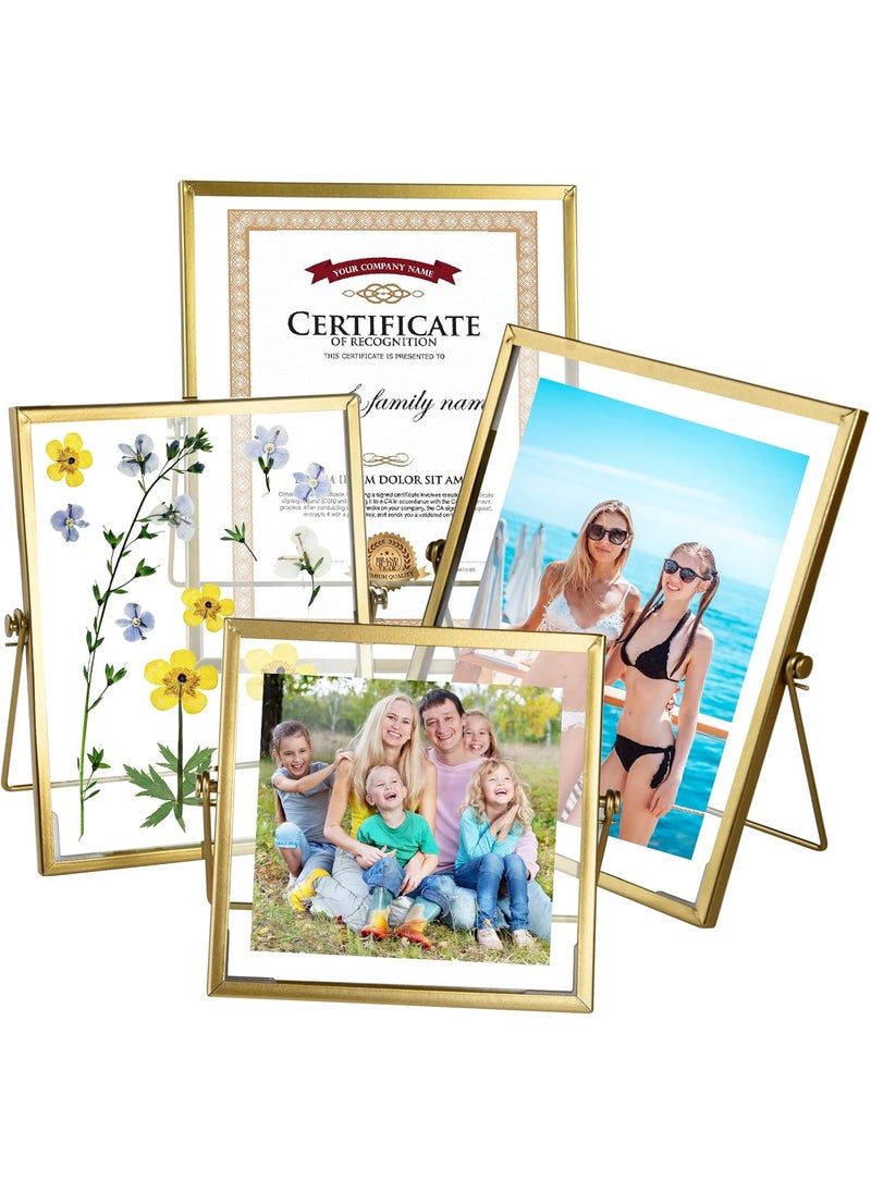 KUUQA KUUQA Set of 4 Glass Photo Frame Antique Metal Geometric Picture Frame with Glass Cover Floating Picture Frames Metal Pressed Glass Picture Frame Floating Frame Vertical  - Image 1