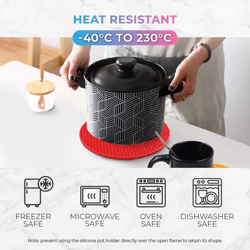 ADBERG ADBERG Silicone Pot Holder and Oven Mitts, Multipurpose Non-Slip Insulation Honeycomb Rubber Hot Pads Trivet, Heat Resistant Antislip Place Mat for Home Use (Pack of 4)  - Image 4
