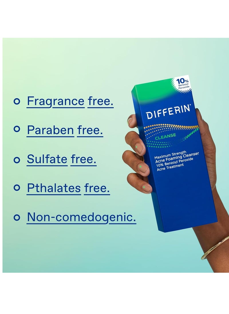 differin - Differin Acne Face Wash with 10% Benzoyl Peroxide, Maximum Strength OTC Acne Foaming Cleanser, Fast Acting Acne Treatment for Face and Body, 5 oz. - Image 1